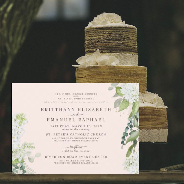 Convite Hydrangea Branca Elegante Blush Casamento de Ambos (Criador carregado)