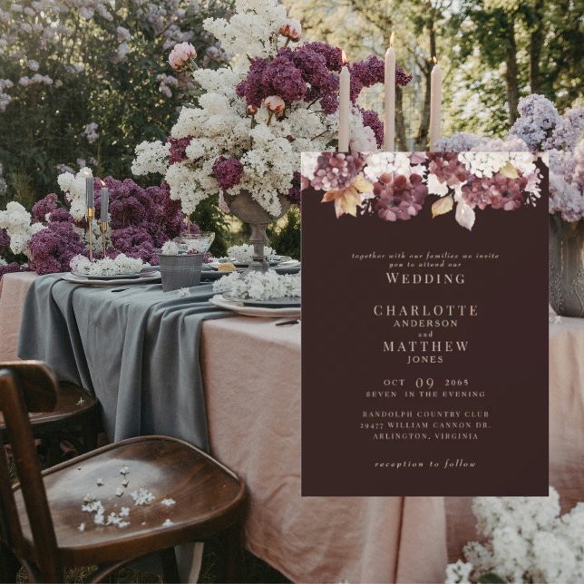 Convite Hydrangea Burgundy Sem Casamento de Pais (Criador carregado)
