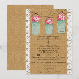 Convite Hydrangea burlap casamento russo de pedras
