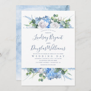 Convite Hydrangea e Greenery Dusty Casamento Floral Azul