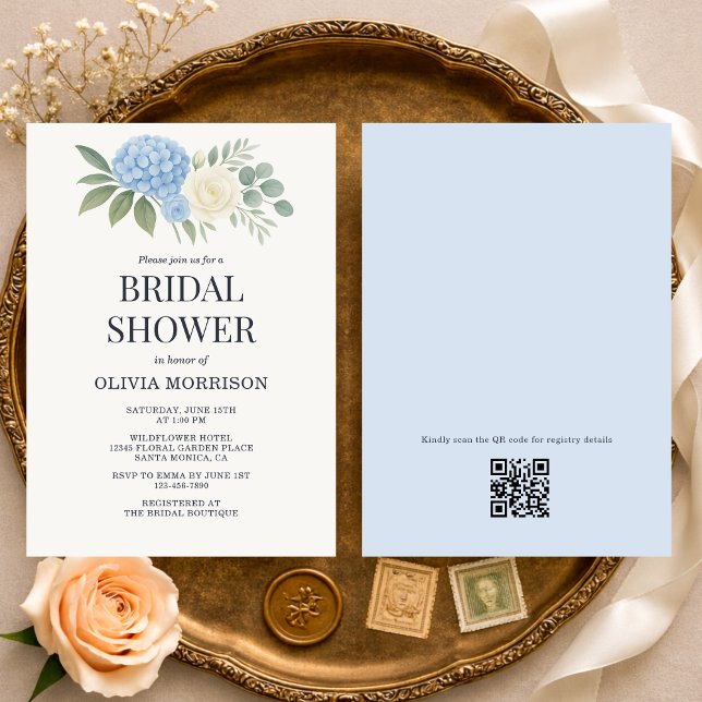Convite Hydrangea Eucalyptus QR Code Bridal Shower (Criador carregado)