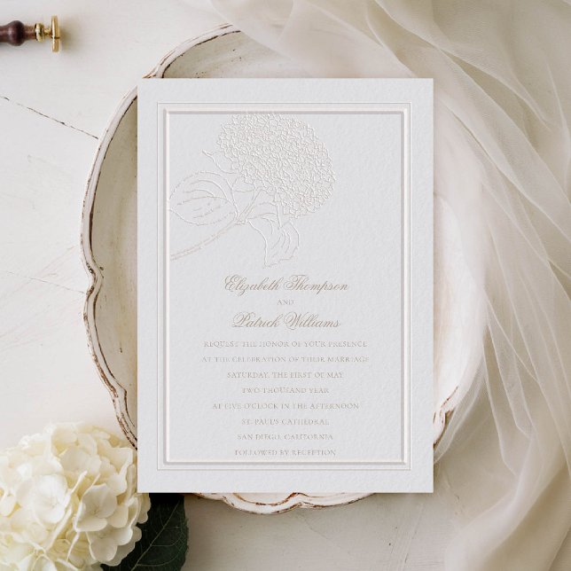 Convite Hydrangea Faux Emchefe Frame Formal Casamento Eleg (hydrangea wedding invitation formal traditional modern classic double frame ivory faux embossed)