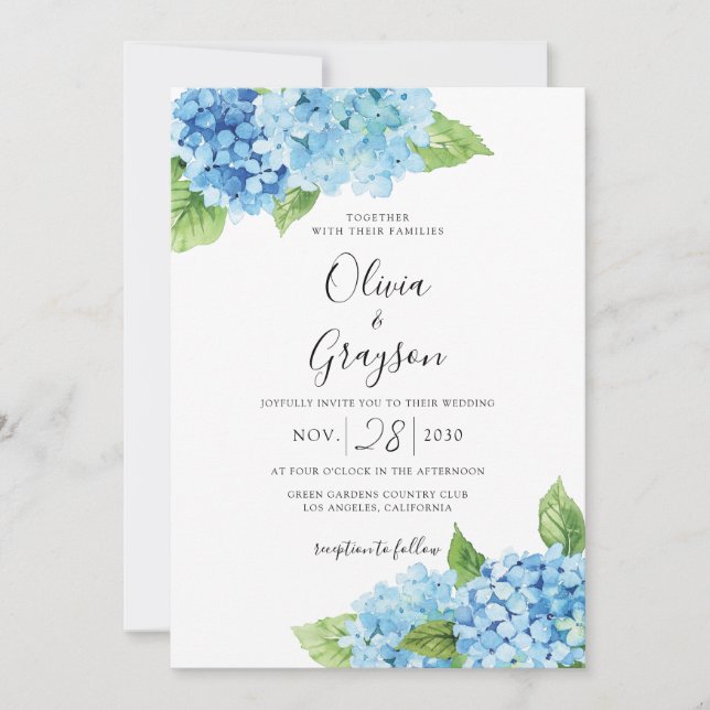 Convite Hydrangea Floral Floral QR Tudo Em Um Casamento (Frente)