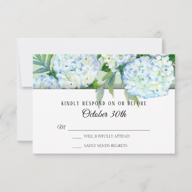 Convite Hydrangea Floral Mint em Casamento RSVP Azul (Frente)