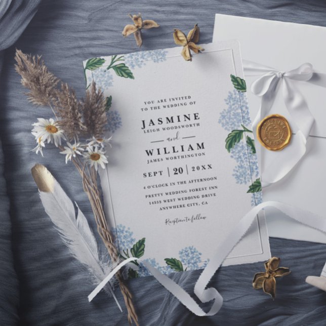 Convite Hydrangea Floral Rustic Elegant QR Code Wedding (Criador carregado)