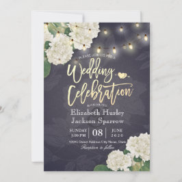 Convite Hydrangea Flowers String Lights Marinho Casamento