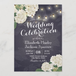 Convite Hydrangea Flowers String Lights Marinho Casamento