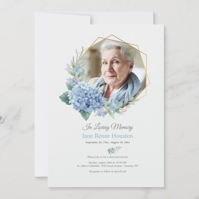 Convite Hydrangea Frame Foto Celebração da Vida (Frente)