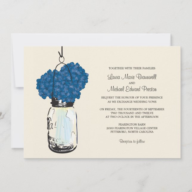 Convite Hydrangea & Mason Jar Wedments Invtions (Frente)