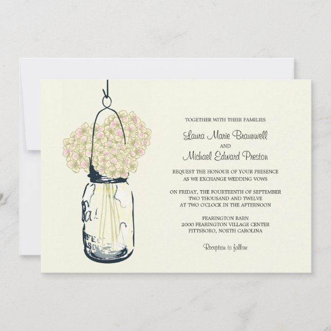 Convite Hydrangea & Mason Jar Wedments Invtions (Frente)