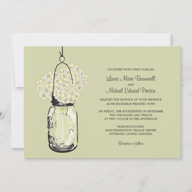 Convite Hydrangea & Mason Jar Wedments Invtions (Frente)