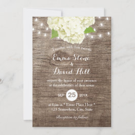 Convite Hydrangea Rustic & String Lights Barn Wood Casamen