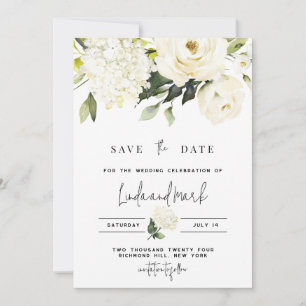 Convite Hydrangea Save the Date Modelo, Rosas Brancas