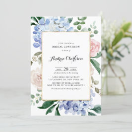 Convite Hydrangeas Azuis e Rosas Rosa Almofadas Bridal