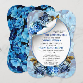 Convite Hydrangeas Azuis Flores de Aquarela Confirmação i