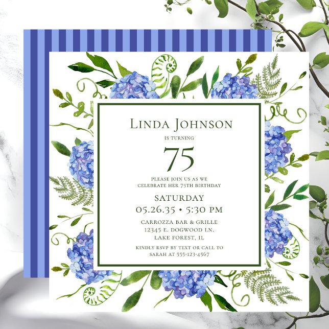 Convite Hydrangeas Azuis para 75º Aniversário (Criador carregado)