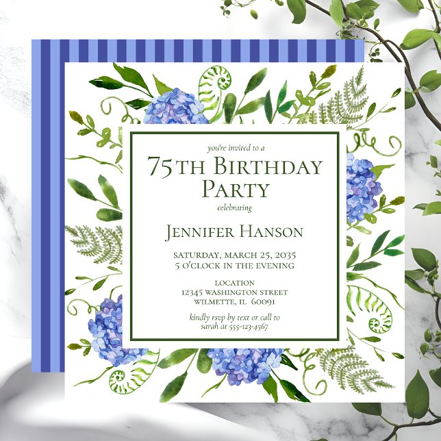 Convite Hydrangeas Azuis para 75º Aniversário (Criador carregado)