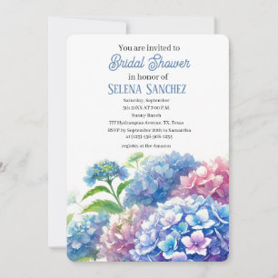 Convite Hydrangeas Blue Floral Watercolor Chá de panela