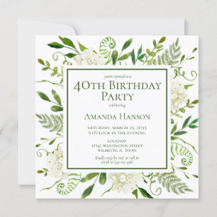 Convite Hydrangeas Brancas para 40º Aniversário