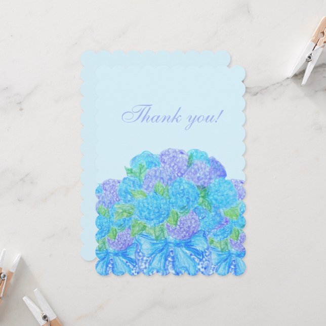 Convite Hydrangeas Desenhadas à Mão em um Vaso (Frente/Verso In Situ)