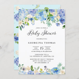 Convite Hydrangeas e Rosas de Cor Azul