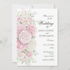 Convite Hydrangeas e rosas pastéis Orçamento Casamento