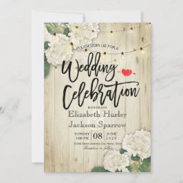 Convite Hydrangeas Floral Rustic Wood String Light Casamen