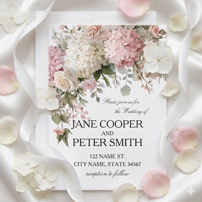 Convite Hydrangeas pastéis e rosas Orçamento Casamento (Criador carregado)