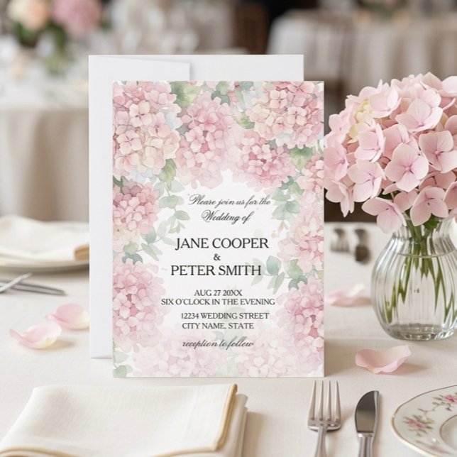 Convite Hydrangeas pastel pink colours. Wedding Invitation (Criador carregado)