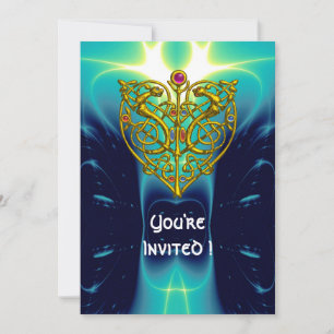 Convite HYPER VALENTINE/ CORAÇÃO CELTA DOURADO azul brilha