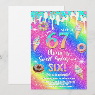 Convite I am 6 not 7 girl 6th birthday invitation.