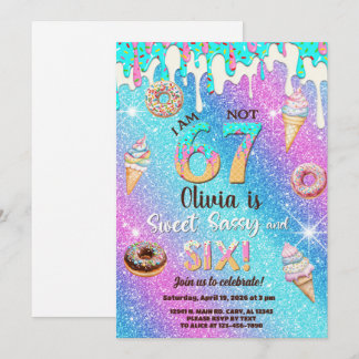 Convite I am 6 not 7 girl 6th birthday invitation.