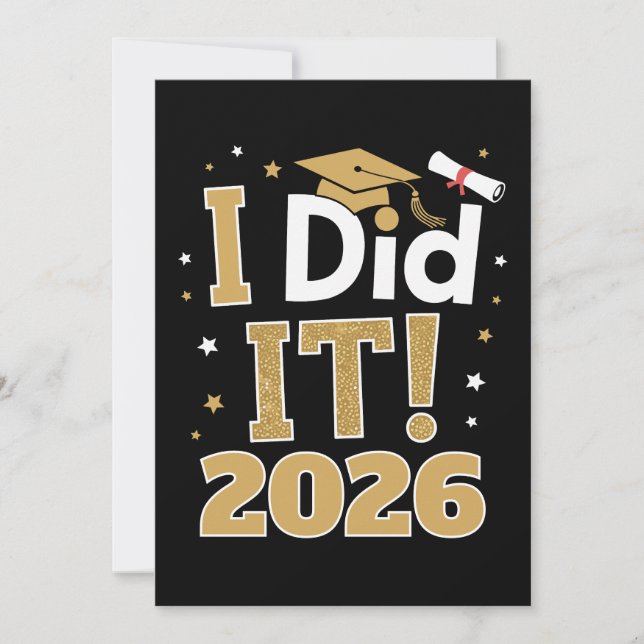 Convite I Did It Class Of 2026 Gold Graduation Graduate (Frente)