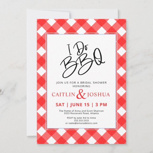 Convite I Do BBQ Red Plaid Party Bridal Shower Invitation (Frente)