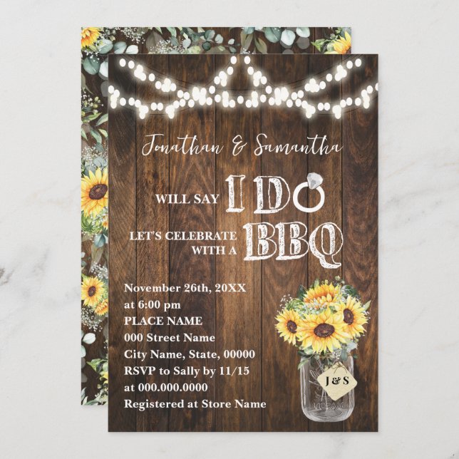 Convite I do BBQ Sunflowers Western Couples Shower (Frente/Verso)