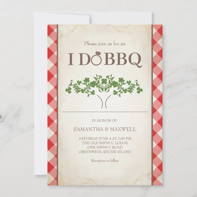 Convite I Do BBQ Wedding Invitations Red Gingham Pattern (Frente)