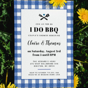 Convite I Do BBQ Xadrez Azul Branco