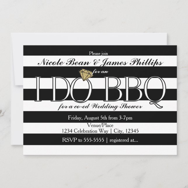 Convite I DO CHURRASCO Black & White Stripes Chá de casame (Frente)