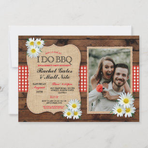 Convite I DO CHURRASCO Casal Chá Rustic Daisy Flower Photo