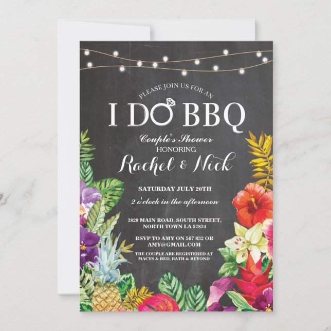 Convite I DO CHURRASCO Casal Chalk Aloha Floral Invite (Frente)