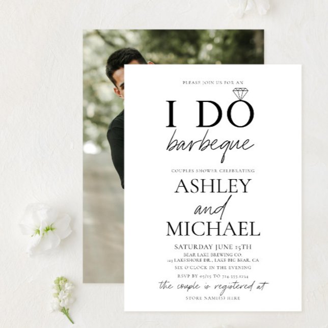 Convite I DO CHURRASCO Chá de fotos preto e branco (Criador carregado)