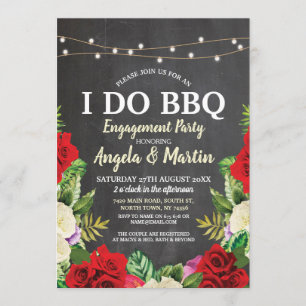 Convite I DO CHURRASCO Chalk Rosa vermelha Chalk Floral Ch
