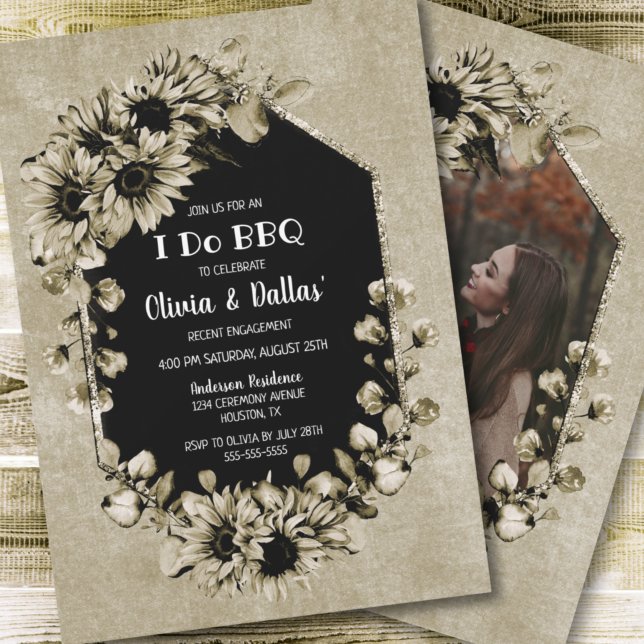 Convite I Do CHURRASCO Country Sunflower Photo Festa de no (Criador carregado)