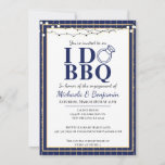 Convite I Do CHURRASCO Festa de noivado Casal Azul Chá<br><div class="desc">Este convite de CHURRASCO azul e ouro I Do é personalizável para o seu evento especial. Com um fundo azul com pérolas douradas, este design é perfeito para a sua festa de noivado ou chá de casais. As luzes de picada na frente adicionam um talento extra de diversão às fontes...</div>