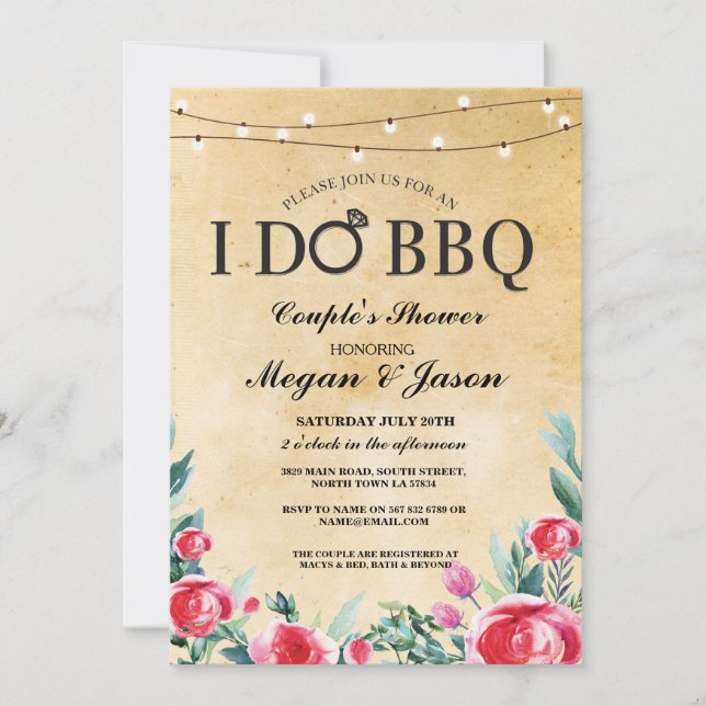 Convite I DO CHURRASCO Lights Red Floral Convide (Frente)