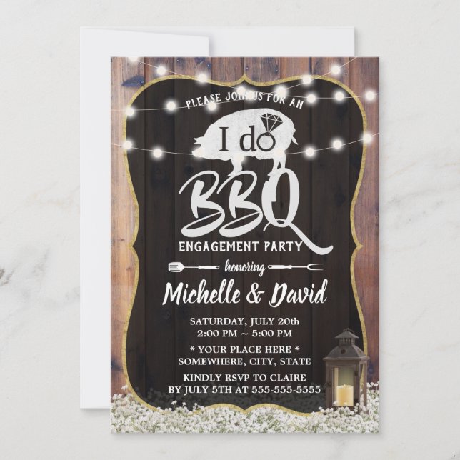 Convite I DO CHURRASCO Vintage Lanterna Floral (Frente)