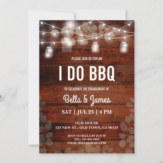 Convite I Do Do CHURRASCO Rustic String Lights Casal Card (Frente)