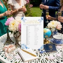 Convite I love around the world blue Bridal shower game