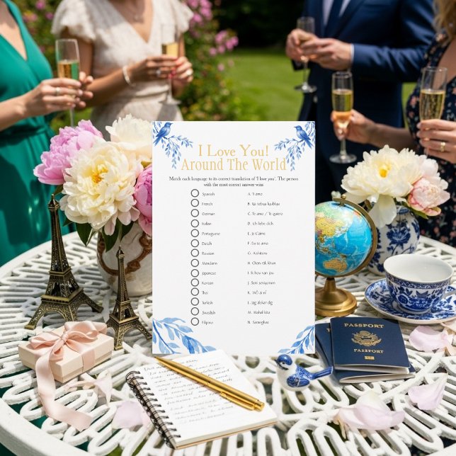Convite I love around the world blue Bridal shower game (I love around the world blue Bridal shower game)