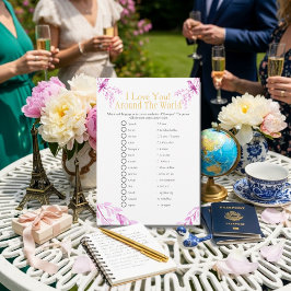 Convite I love around the world Pink Bridal shower game